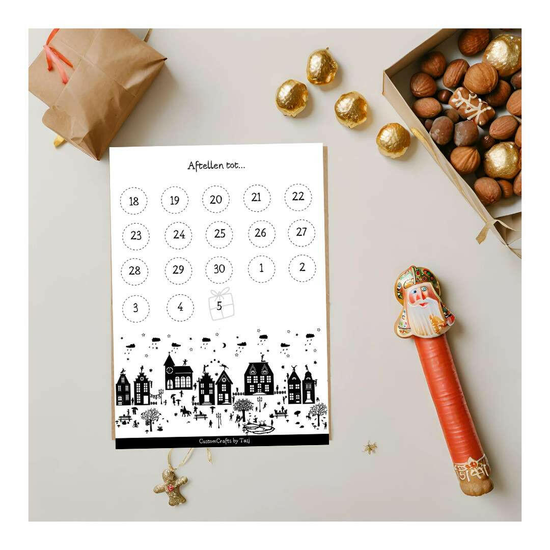 Sinterklaas | Aftelkalender Zwart/Wit | PDF-printable CustomCrafts by Tasj 