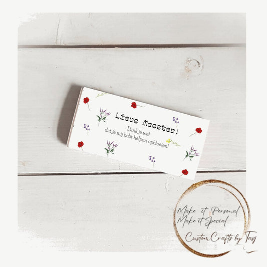Cadeau Meester | Pdf-printable Chocoladereep | Opbloeien - CustomCrafts by Tasj